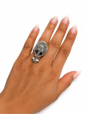 Catrina 925 Silver Tone Adjustable Statement Ring - Women's Jewelry